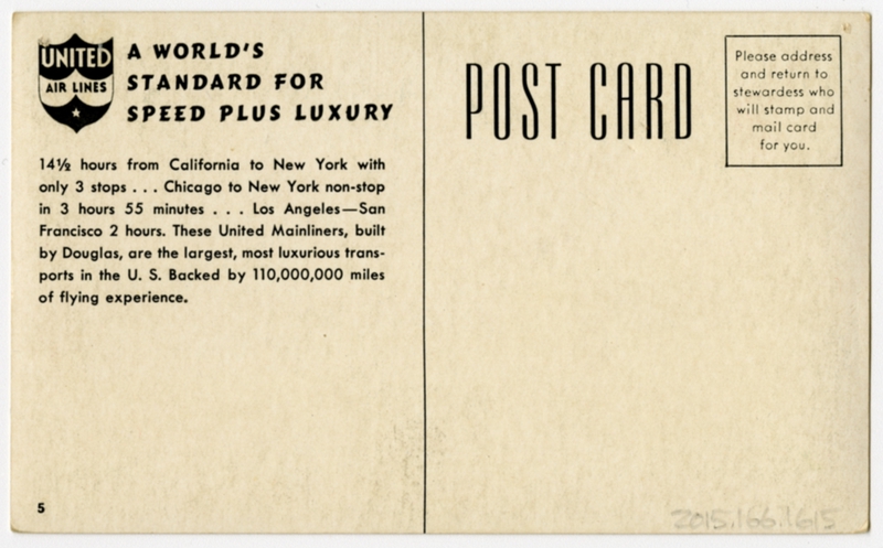 Image: postcard: United Air Lines, Douglas DC-3