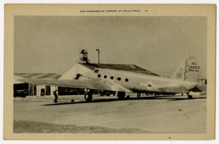 Image: postcard: United Air Lines, Boeing 247, San Francisco Mills Field