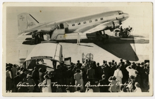 Image: postcard: United Air Lines, Douglas DC-3, Burbank Airport