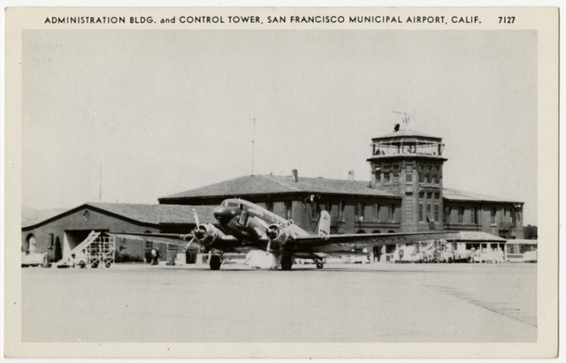 Postcard: United Air Lines, Douglas DC-3, San Francisco Airport