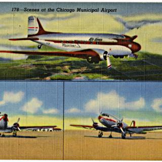 Image #1: postcard: United Air Lines, Douglas DC-3, Chicago Municipal Airport