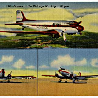Image #1: postcard: United Air Lines, Douglas DC-3, Chicago Municipal Airport