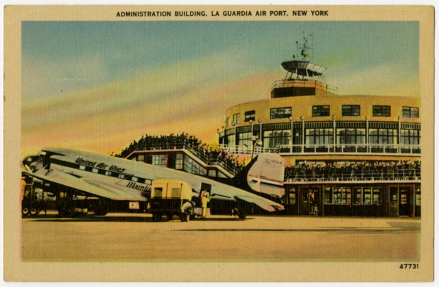 Postcard: United Air Lines, Douglas DC-3, LaGuardia Airport