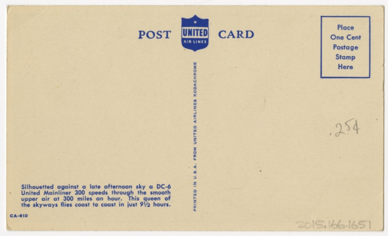 Image: postcard: United Air Lines, Douglas DC-6