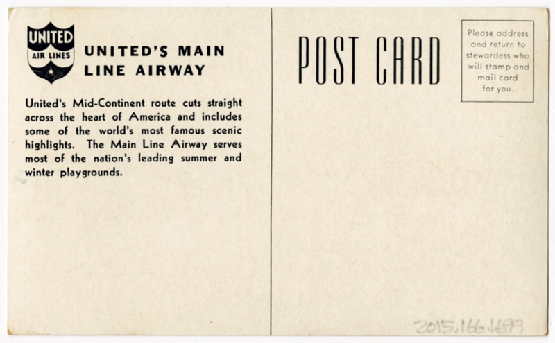 Image: postcard: United Air Lines, route map