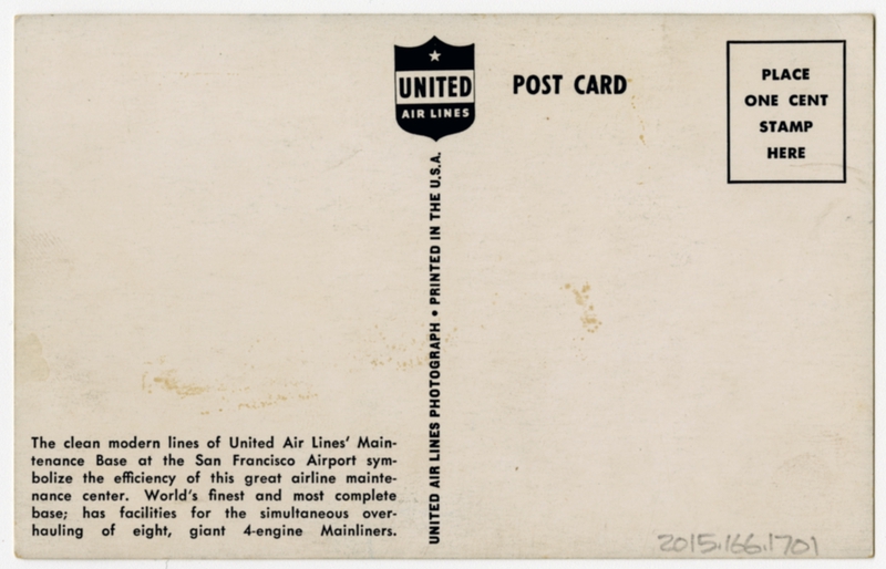 Image: postcard: United Air Lines, San Francisco Airport, maintenance building