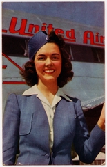 Image: postcard: United Air Lines, Douglas DC-4, flight attendant