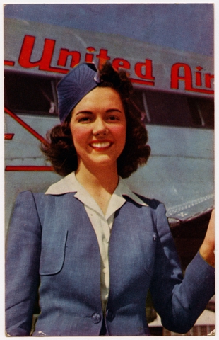 Postcard: United Air Lines, Douglas DC-4, flight attendant
