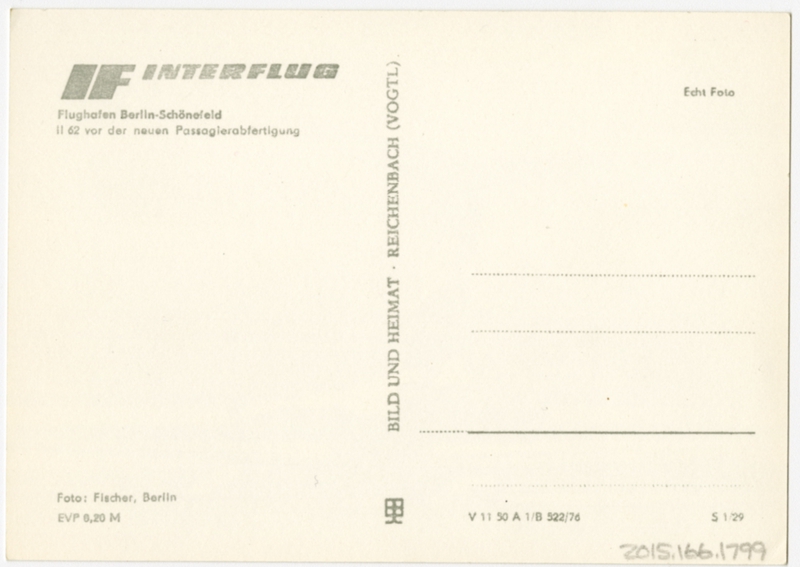 Image: postcard: Ilyushin Il-62, Berlin Schönefeld Airport, Interflug