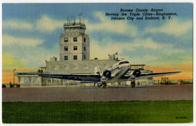 Postcard: Broome County Airport, Douglas DC-3