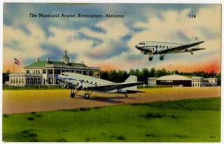 Image: postcard: Birmingham Municipal Airport, Douglas DC-3