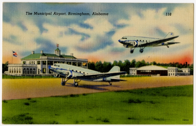 Postcard: Birmingham Municipal Airport, Douglas DC-3