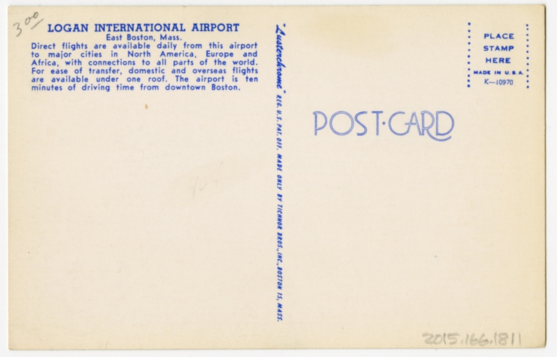 Image: postcard: Boston Logan International Airport, Lockheed Electra, American Airlines