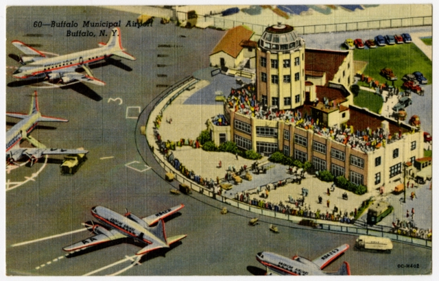 Postcard: Buffalo Municipal Airport, Convair 240, Douglas DC-4, American Airlines