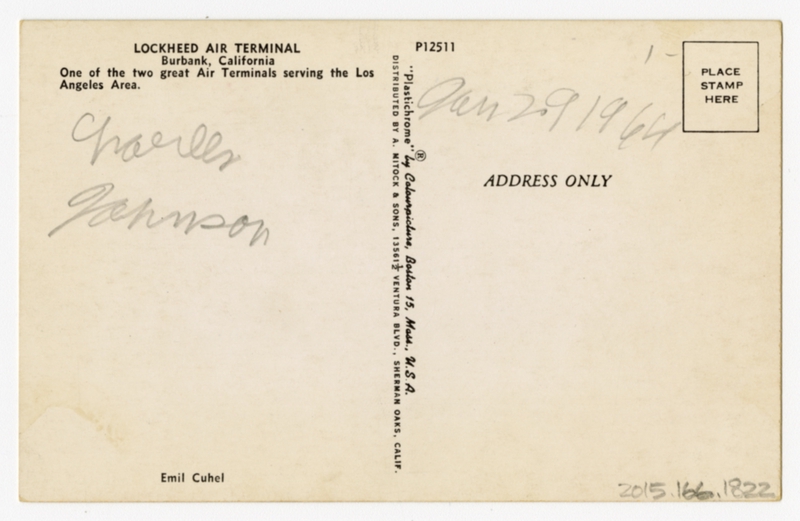 Image: postcard: Douglas DC-3, Lockheed Air Terminal (Burbank)