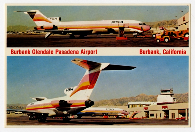 Postcard: Pacific Southwest Airlines (PSA), Boeing 727, Burbank Glendale Pasadena Airport