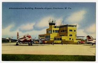 Image: postcard: Kanawha Airport, Douglas DC-4, Douglas DC-3