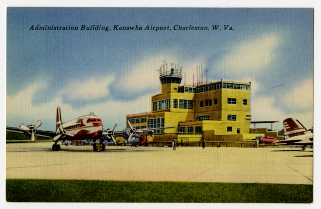 Postcard: Kanawha Airport, Douglas DC-4, Douglas DC-3