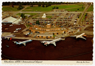 Image: postcard: Charleston AFB / International Airport, Eastern Airlines, Delta Air Lines, Douglas DC-9, Boeing 727