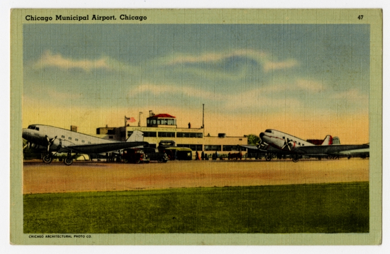 Image: postcard: Chicago Municipal Airport, Douglas DC-3