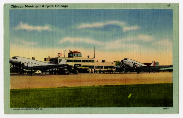 Postcard: Chicago Municipal Airport, Douglas DC-3