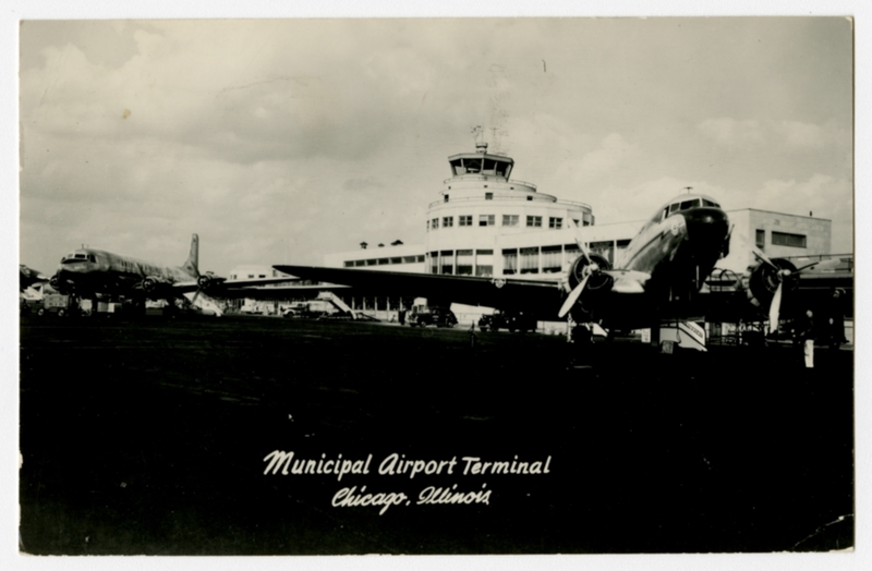 Image: postcard: Chicago Municipal Airport, Douglas DC-3
