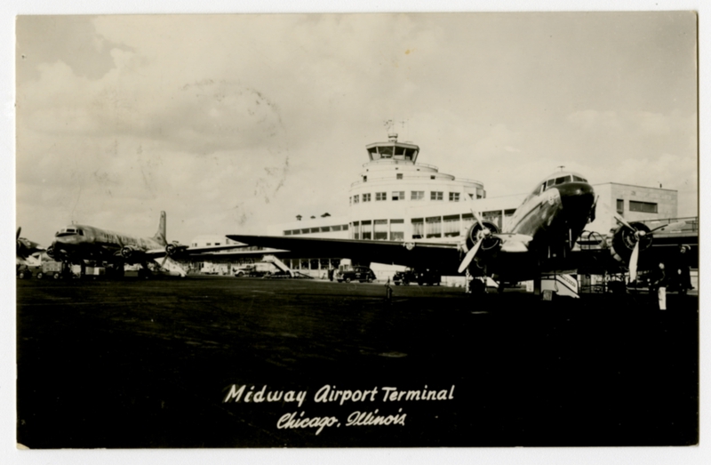 Image: postcard: Chicago Midway Airport, Douglas DC-3