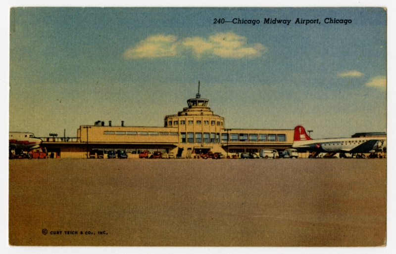 Image: postcard: Chicago Midway Airport, Douglas DC-4, Northwest Airlines