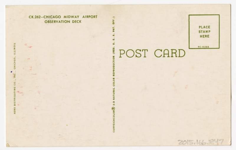 Image: postcard: TWA (Trans World Airlines), Lockheed Constellation, Chicago Midway Airport, observation deck