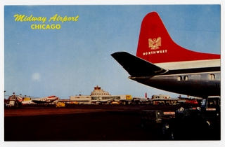 Image: postcard: Chicago Midway Airport, Northwest Airlines, Vickers Viscount