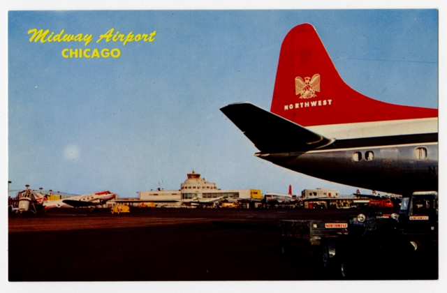 Postcard: Chicago Midway Airport, Northwest Airlines, Vickers Viscount