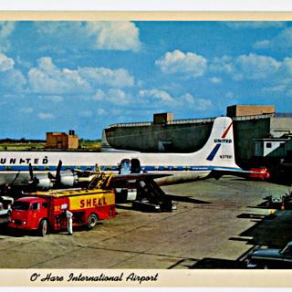 Image #1: postcard: Chicago O’Hare International Airport, United Air Lines, Douglas DC-7