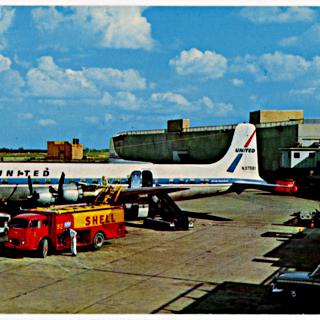 Image #1: postcard: Chicago O’Hare International Airport, United Air Lines, Douglas DC-7