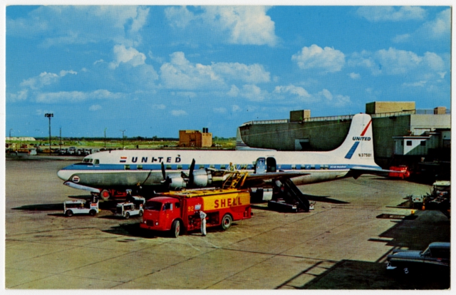Postcard: Chicago O’Hare International Airport, United Air Lines, Douglas DC-7