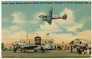 Image: postcard: American Airlines, Douglas DC-3, Cincinnati Lunken Airport
