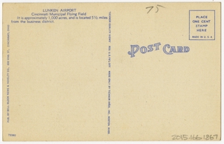 Image: postcard: American Airlines, Douglas DC-3, Cincinnati Lunken Airport