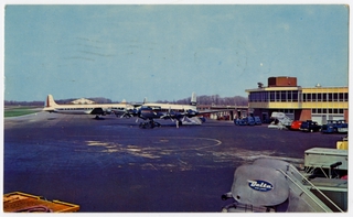 Image: postcard: Greater Cincinnati Airport, Delta Air Lines, Eastern Air Lines, Douglas DC-6