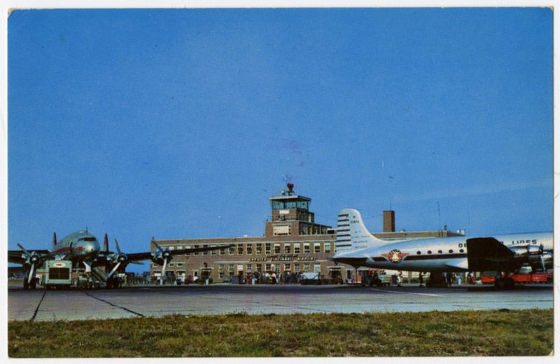Image: postcard: Greater Cincinnati Airport, Delta Air Lines, Douglas DC-4, Lockheed Constellation