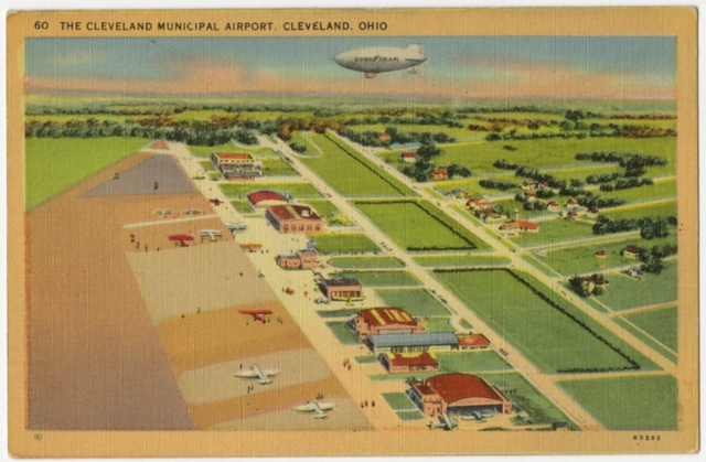 Postcard: Cleveland Municipal Airport, Goodyear Zeppelin