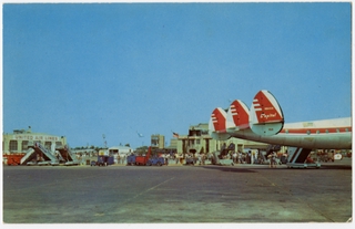 Image: postcard: Capital Airlines, Lockheed Constellation, Cleveland Hopkins Municipal Airport