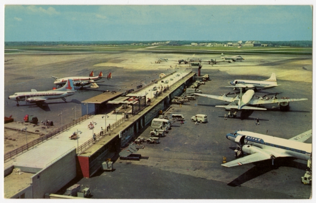 Postcard: Cleveland Hopkins International Airport, Capital Airlines, Eastern Air Lines, United Air Lines, Lockheed Constellation, Convair 340