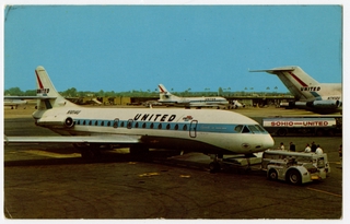 Image: postcard: Cleveland Hopkins International Airport, United Air Lines, Sud Aviation Caravalle, Boeing 727