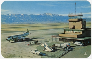 Image: postcard: Continental Airlines, Lockheed Electra, Colorado Springs Municipal Airport