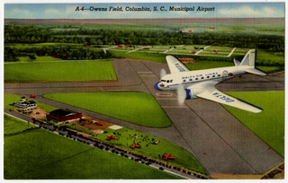 Image: postcard: Delta Air Lines, Douglas DC-3, Columbia Owens Field