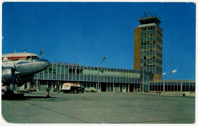 Postcard: Columbus Airport, Douglas DC-3
