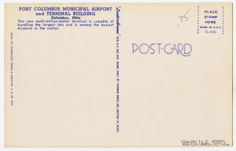 Image: postcard: Port Columbus Municipal Airport, Lockheed Constellation, United Air Lines