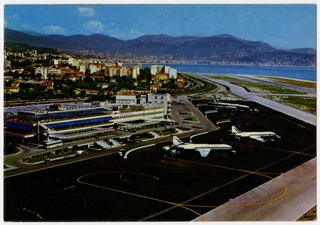 Image: postcard: Air France, Sud Aviation Caravelle, Boeing 707, Nice - Cote d’Azur airport