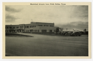 Image: postcard: Dallas Love Field Municipal Airport, Braniff, Douglas DC-3