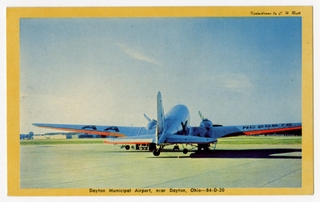 Image: postcard: American Airlines, Douglas DC-3,  Dayton Municipal Airport