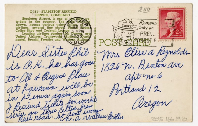 Image: postcard: Stapleton International Airport, Douglas DC-3, Convair, Braniff